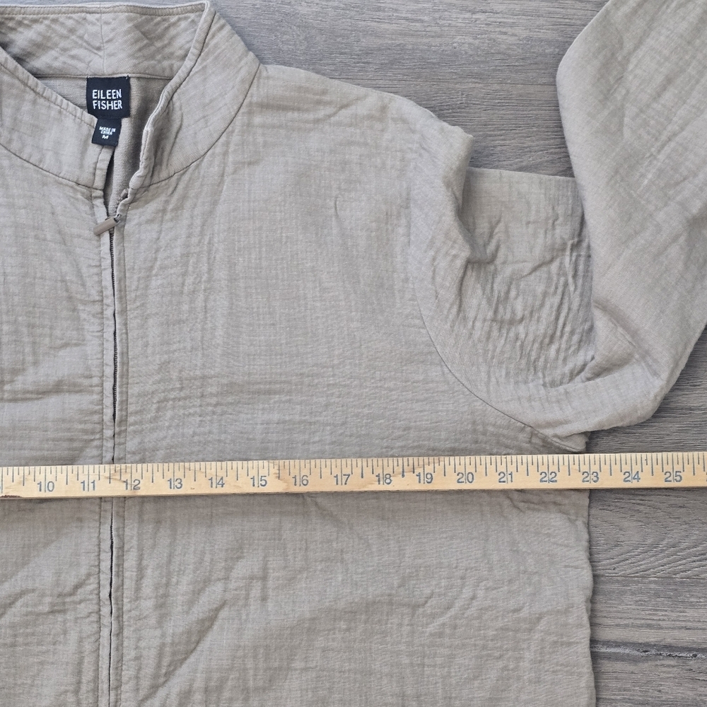 Eileen Fisher Ribbed Jacket Zipper Front Pockets Stucco Cotton Double Weave Grey - Picture 7 of 8